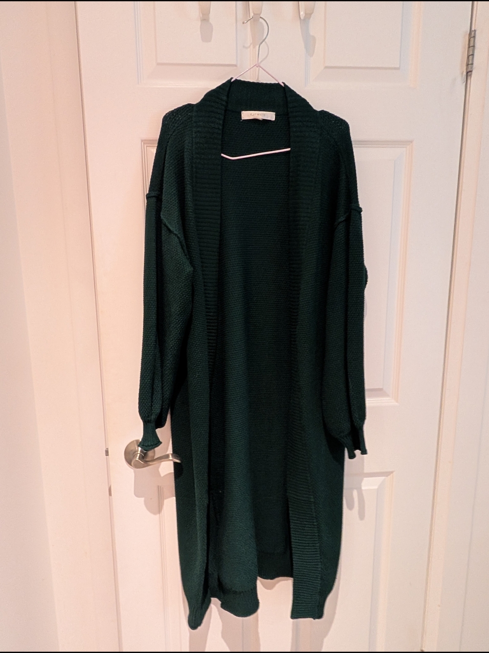 Anthropologie Forest Green Long Open-Front Knit Cardigan